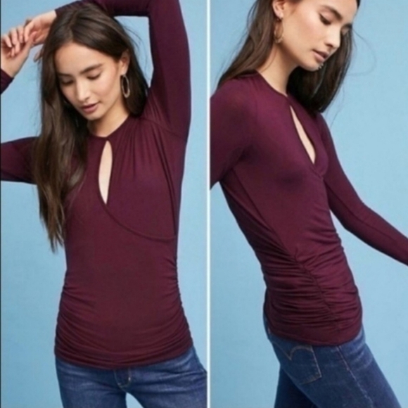 Vanessa Virginia anthro keyhole ruched top - Picture 1 of 11